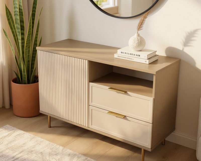 Comoda Soft, casmir, 1 usa, 2 sertare, MDF riflaj vopsit