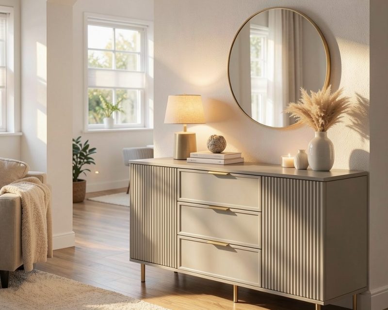Comoda Soft, casmir, 3 sertare, 2 usi, MDF vopsit