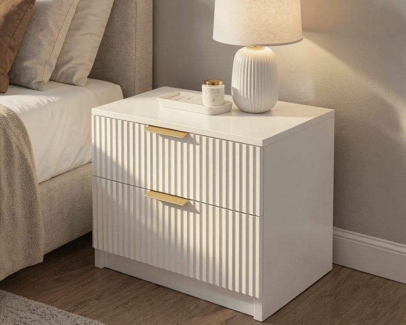 Noptiera Soft, alb, 2 sertare, MDF riflaj vopsit
