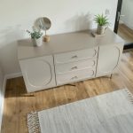 Comoda Cleo, greige, 3 sertare, 2 usi, MDF vopsit