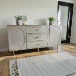 Comoda Cleo, greige, 3 sertare, 2 usi, MDF vopsit