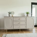 Comoda Cleo, greige, 3 sertare, 2 usi, MDF vopsit