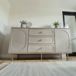 Comoda Cleo, greige, 3 sertare, 2 usi, MDF vopsit