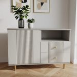 Comoda Rivo, greige, 1 usa, 2 sertare, MDF riflaj vopsit