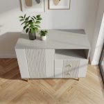 Comoda Rivo, greige, 1 usa, 2 sertare, MDF riflaj vopsit