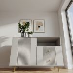 Comoda Rivo, greige, 1 usa, 2 sertare, MDF riflaj vopsit