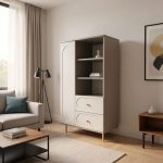 Dulap Living Cleo, greige, 1 usa, 2 sertare, MDF vopsit