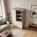 Dulap Living Cleo, greige, 1 usa, 2 sertare, MDF vopsit