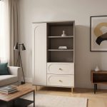 Dulap Living Cleo, greige, 1 usa, 2 sertare, MDF vopsit