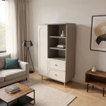 Dulap Living Cleo, greige, 1 usa, 2 sertare, MDF vopsit